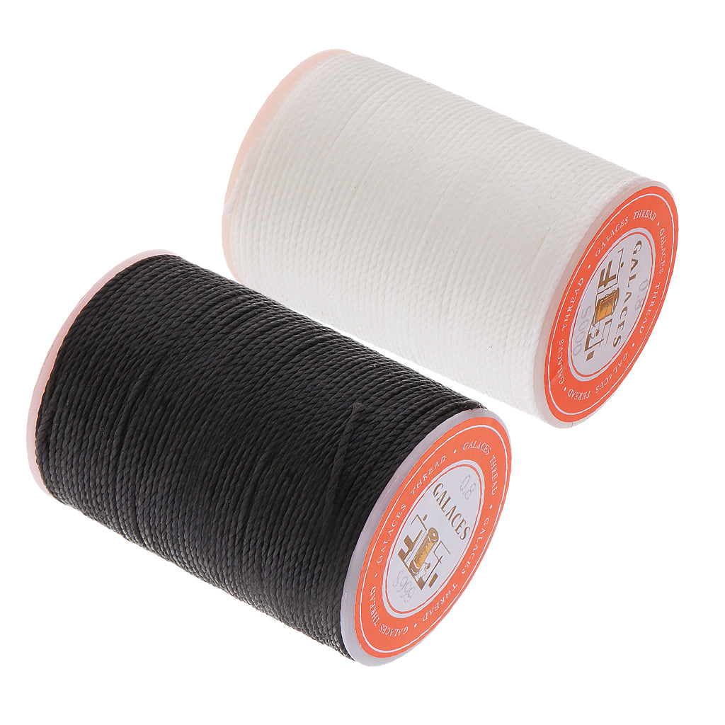 2pcs 0.8mm Round Polyester Waxed Thread DIY Sewing Stitching Black White