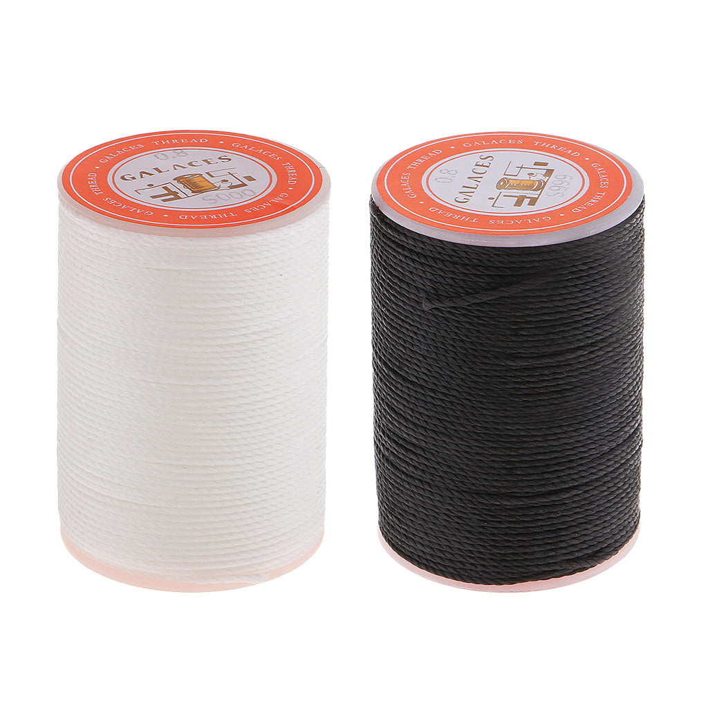 2pcs 0.8mm Round Polyester Waxed Thread DIY Sewing Stitching Black White