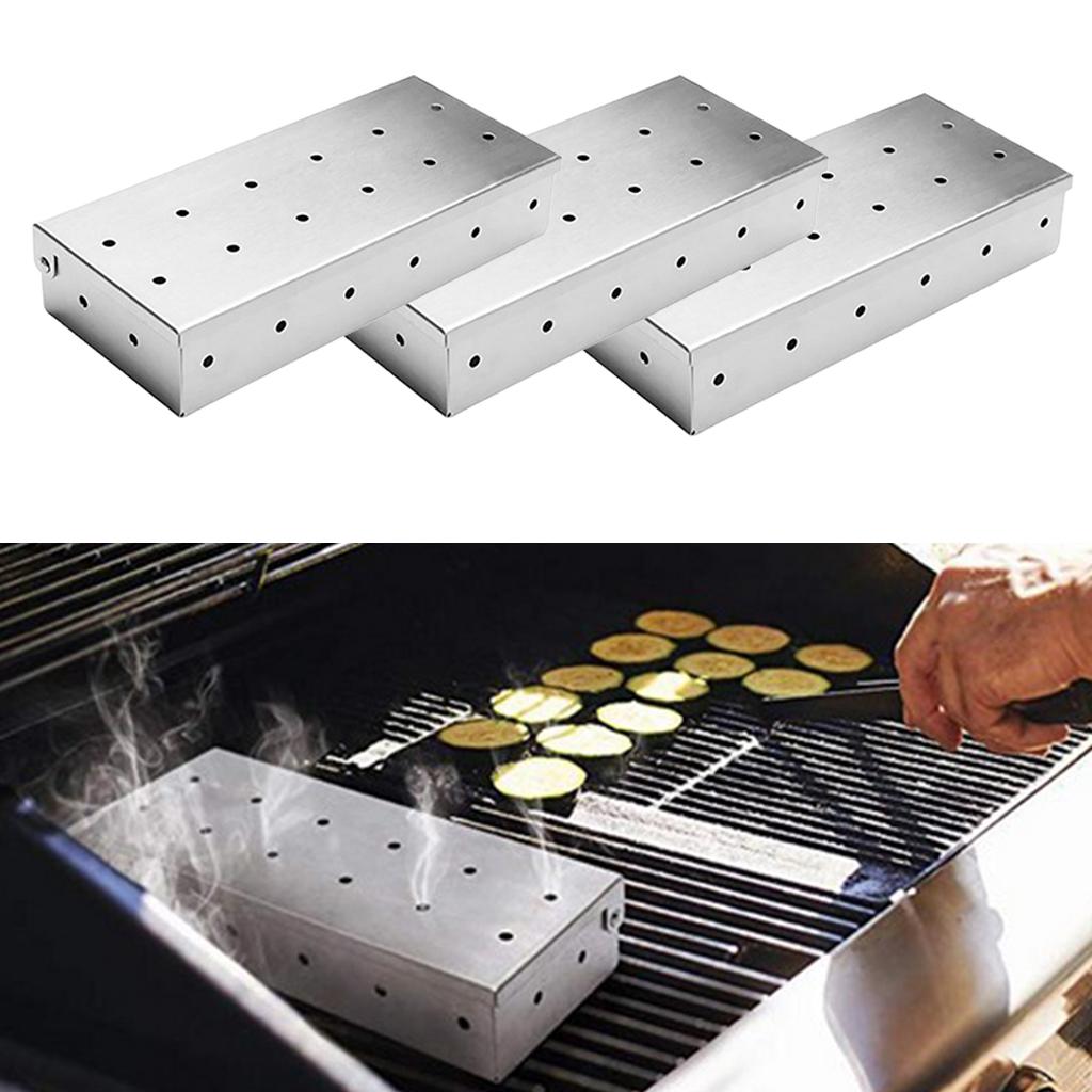 3Pcs Stainless Steel Meat Smoking Barbecue Smoker Box for BBQ Wood Chips