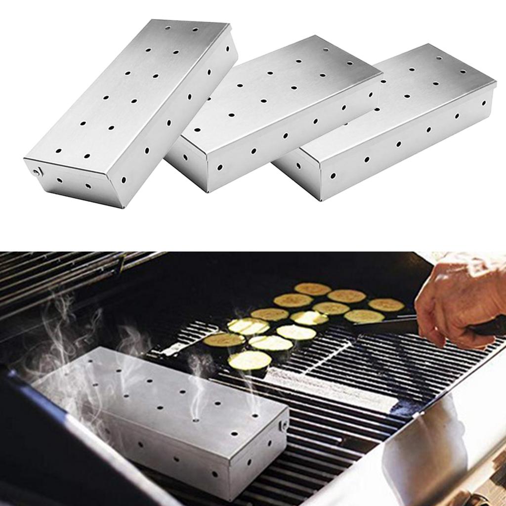 3Pcs Stainless Steel Meat Smoking Barbecue Smoker Box for BBQ Wood Chips