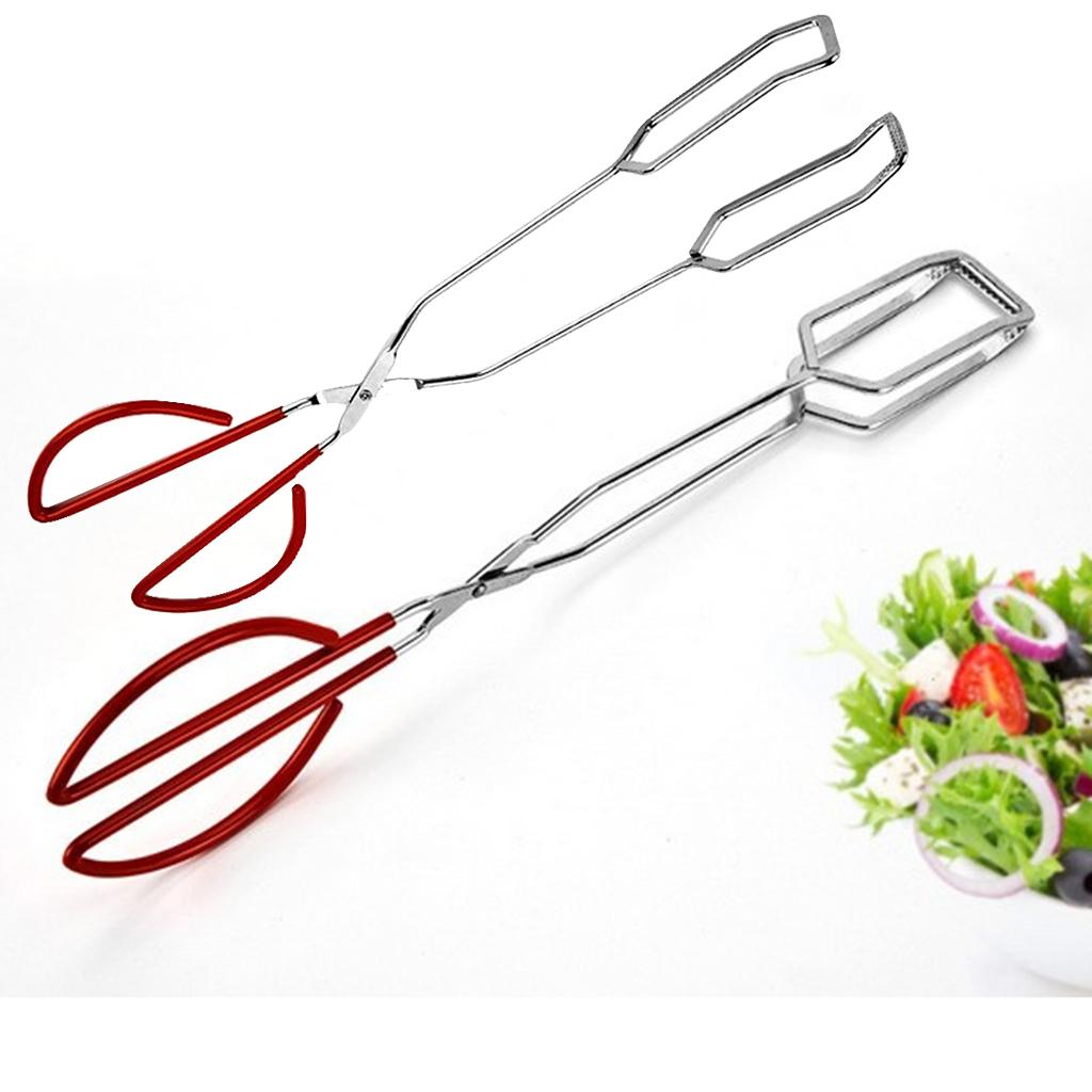 2Pcs Stainless Steel BBQ Barbecue Scissors Tongs Kitchen Buffet Pliers