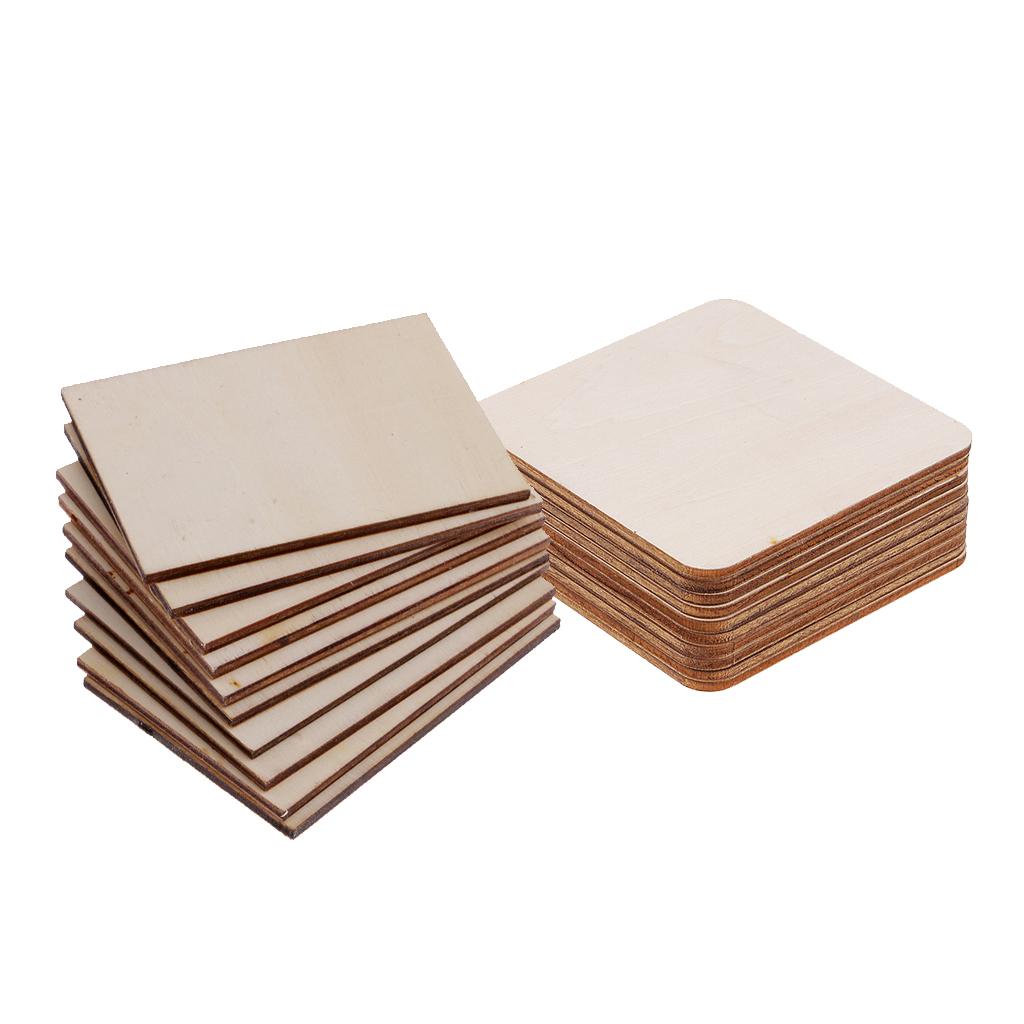 20 Pieces Rectangle Square Shapes Natural Wood Sign Plaque DIY Woodworkings