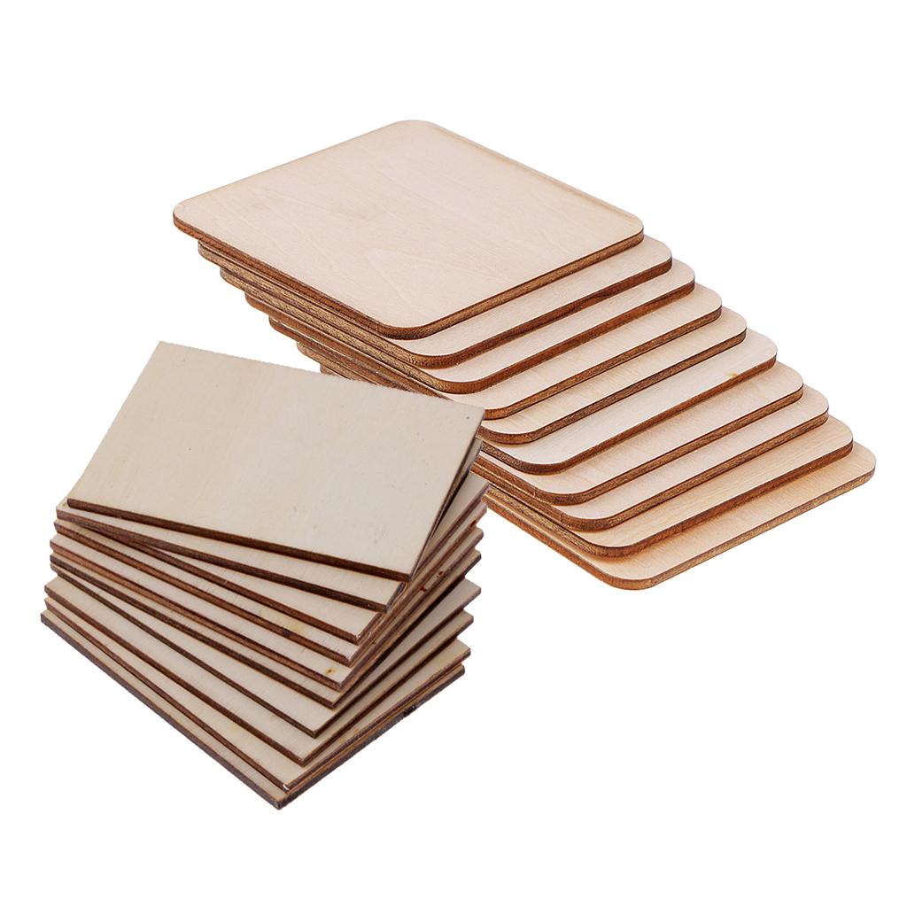 20 Pieces Rectangle Square Shapes Natural Wood Sign Plaque DIY Woodworkings