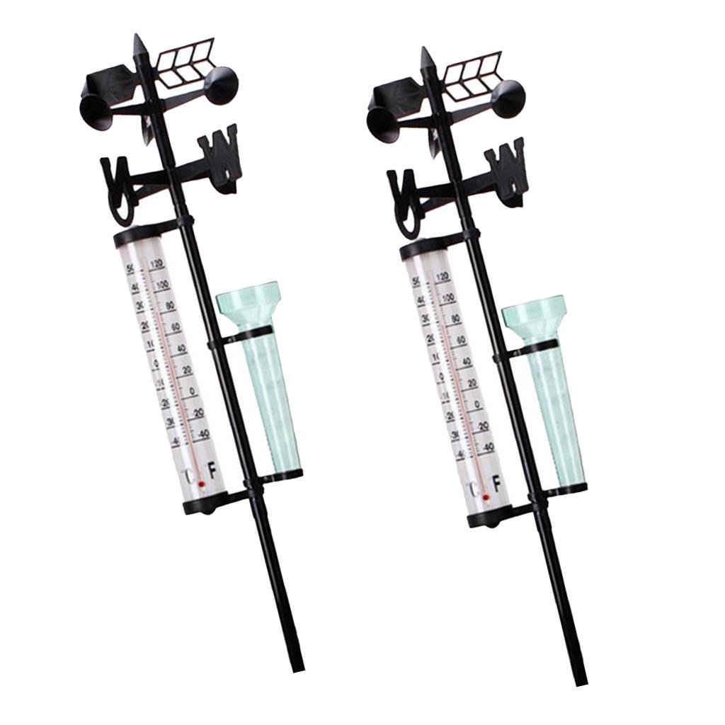 2 Set Weather Station Kit Rain Gauge Thermometers Wind Indicator 3 in one