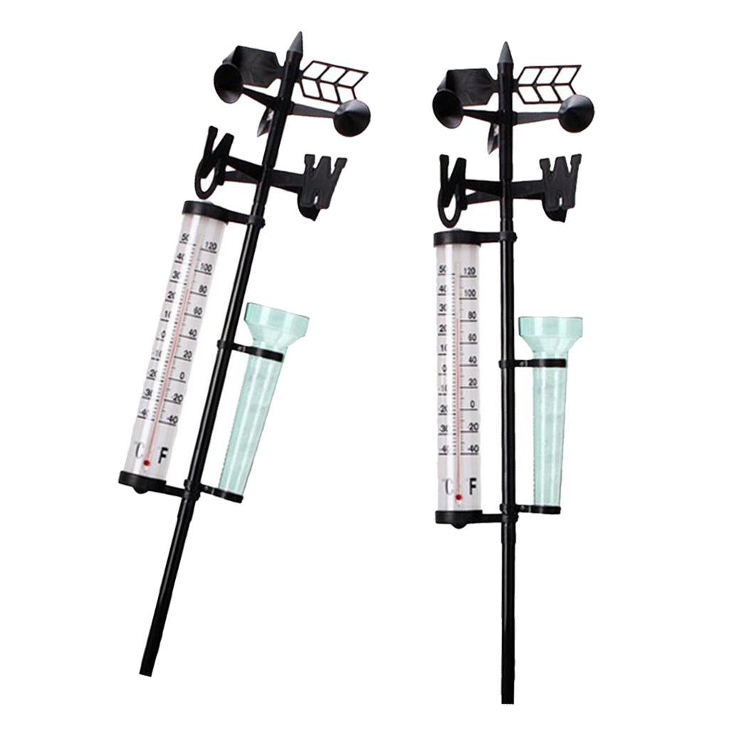 2 Set Weather Station Kit Rain Gauge Thermometers Wind Indicator 3 in one