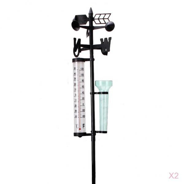 2 Set Weather Station Kit Rain Gauge Thermometers Wind Indicator 3 in one