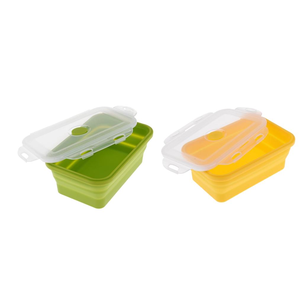 2Pcs Folding Silicone Lunch Box Bowl Bento Collapsible Food Storage 1200ML