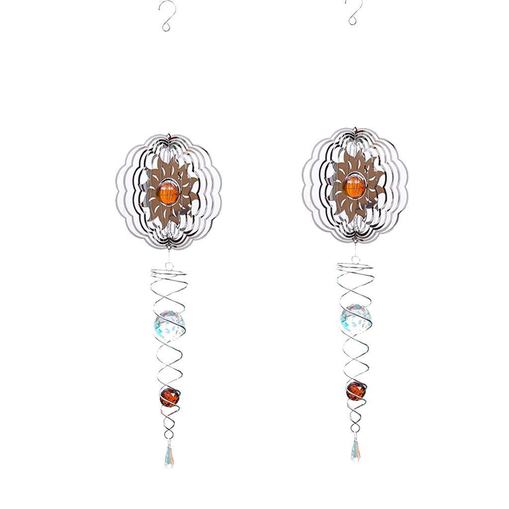 2Pcs 3D Metal Hanging Wind Spinner/Wind Chime with Crystal Ball Center Sun