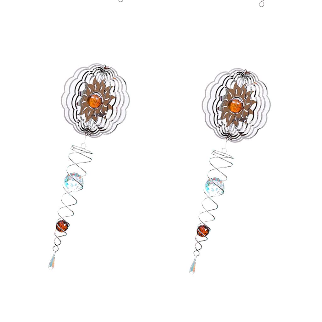 2Pcs 3D Metal Hanging Wind Spinner/Wind Chime with Crystal Ball Center Sun