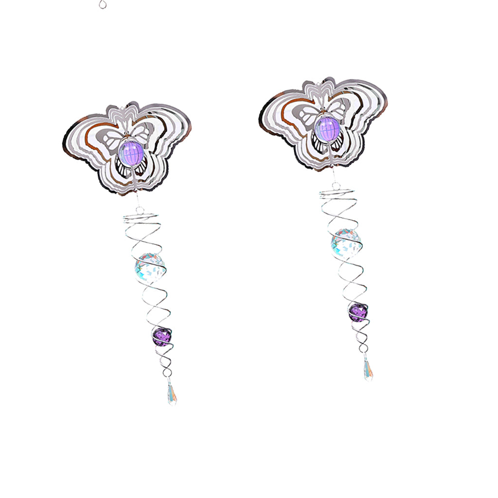 2Pcs 3D Metal Hanging Wind Spinner/Wind Chime Crystal Ball Center Butterfly