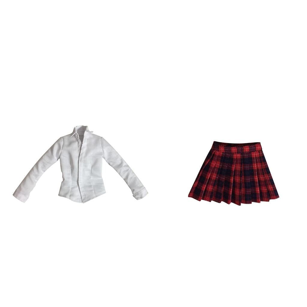 1/6 Scale Mini Plaid Skirt + White Shirt for 12 Female Action Figures Body"