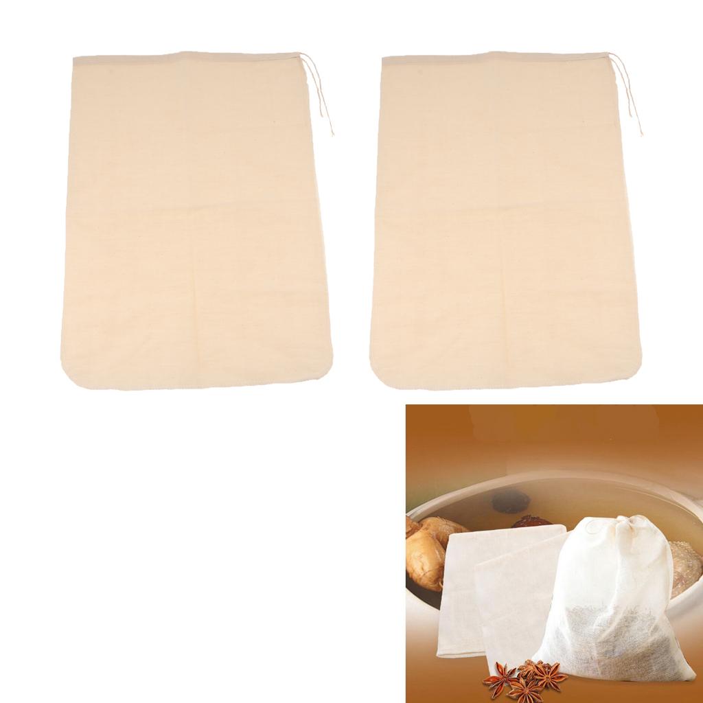 2 Pcs Milk Coffee Juice Reusable Cotton Mesh Strainer Filter Bag 30x45cm
