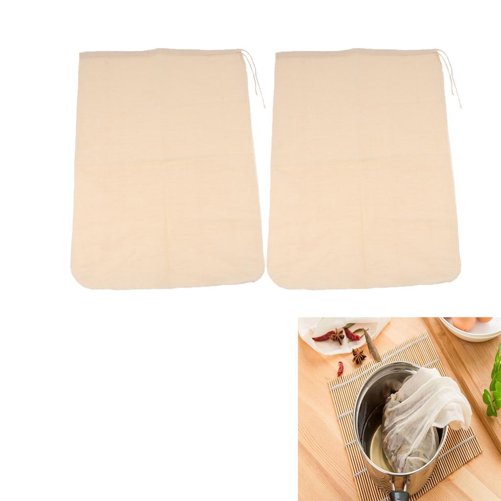 2 Pcs Milk Coffee Juice Reusable Cotton Mesh Strainer Filter Bag 30x45cm