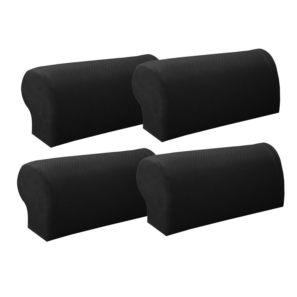 2 Pair Elastic Sofa Armrest Covers Armchair Slipcovers Protector Black