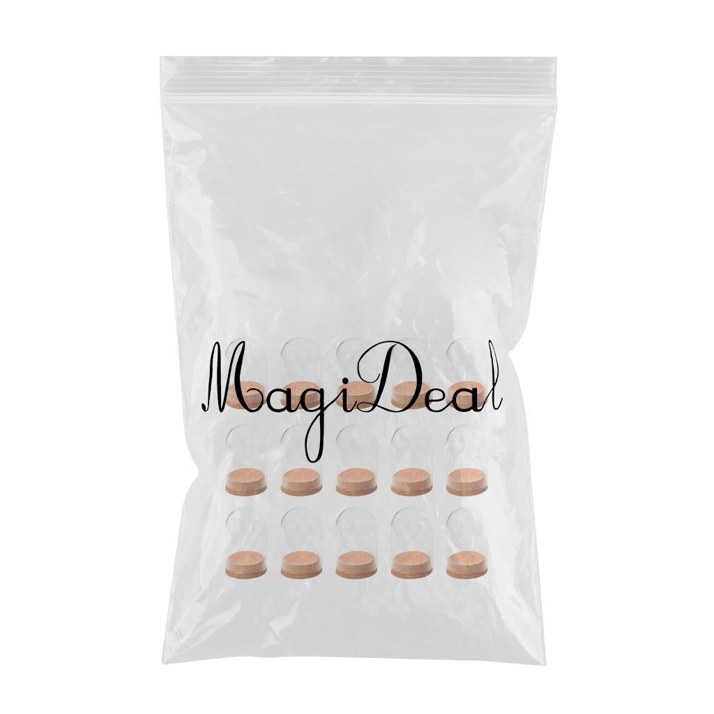 15pcs Mini Glass Dome Cover Flower Doll Toy Display Cloche with Wood Cork