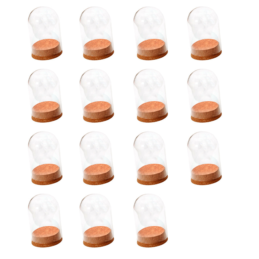 15pcs Mini Glass Dome Cover Flower Doll Toy Display Cloche with Wood Cork
