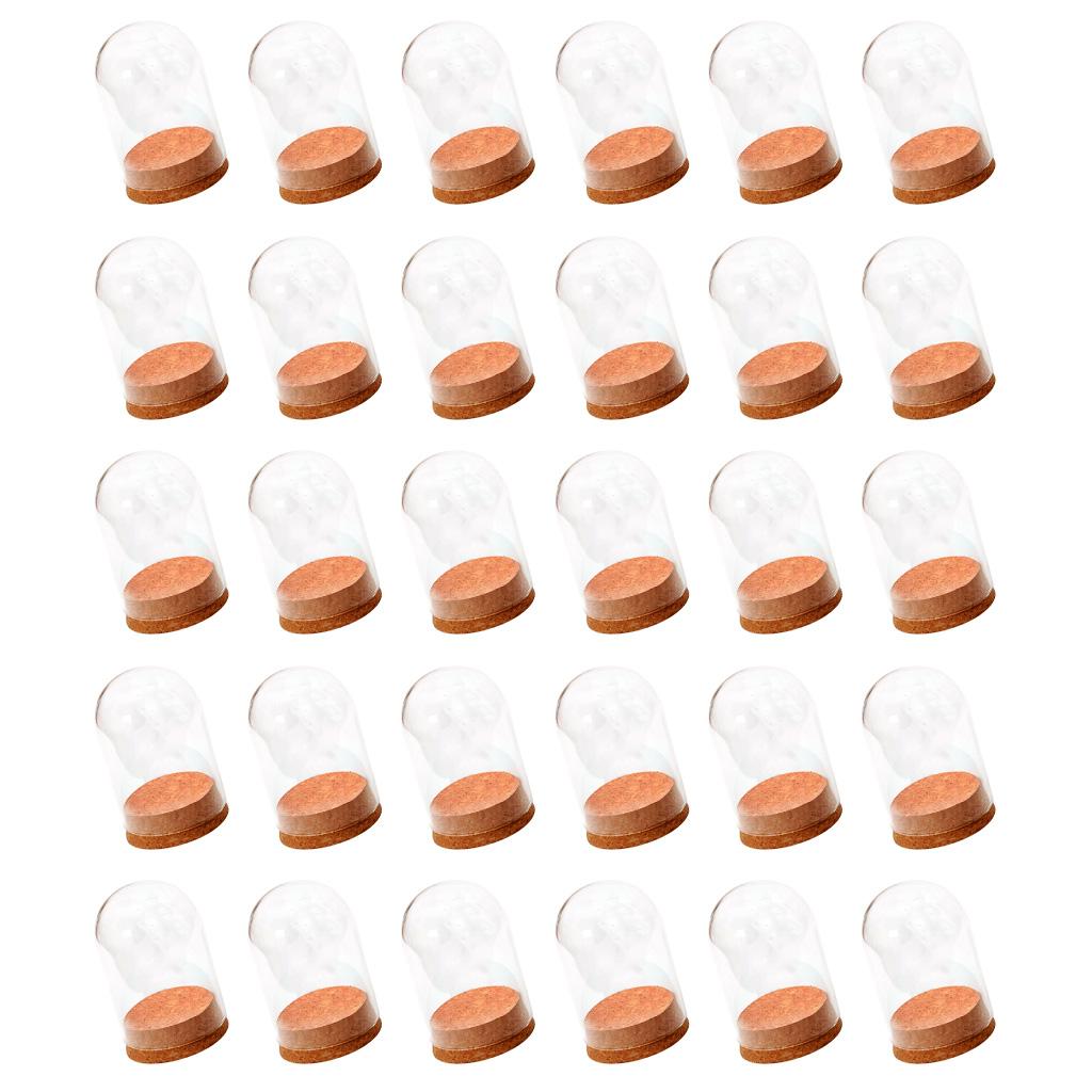 30x Mini Clear Glass Hemisphere Cover Dome with Wood Cork Table Decor Craft
