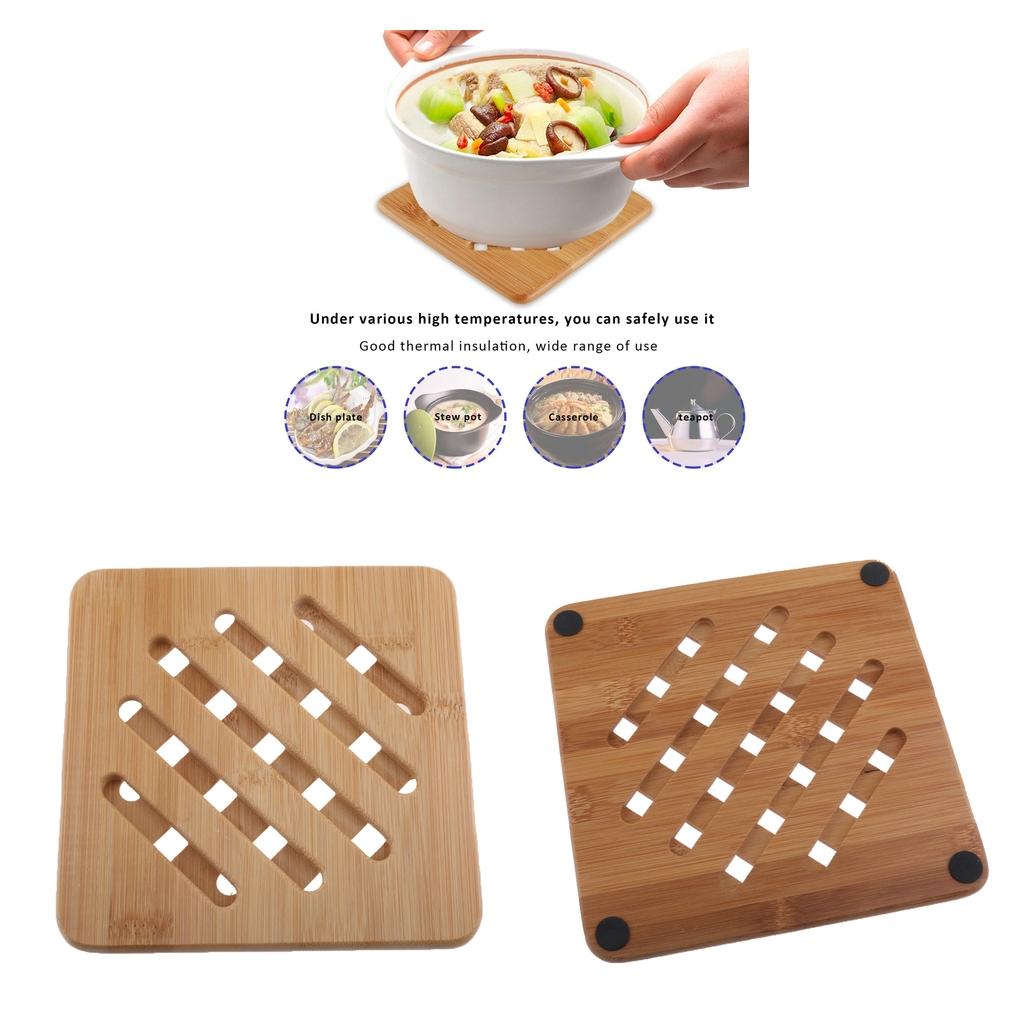 2Pcs Bamboo Hot Pads Trivet Teapot Kitchen Heat Resistant Pads big and small