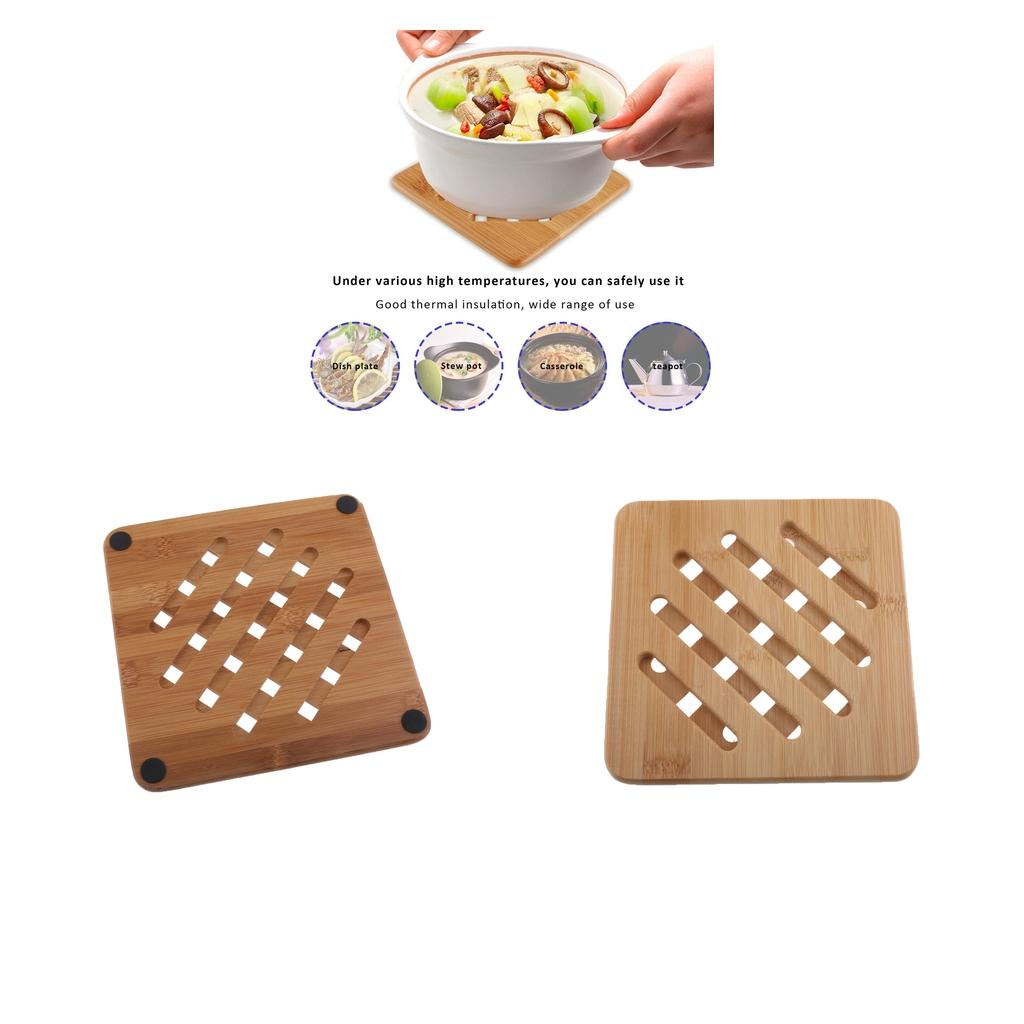 2Pcs Bamboo Hot Pads Trivet Teapot Kitchen Heat Resistant Pads big and small