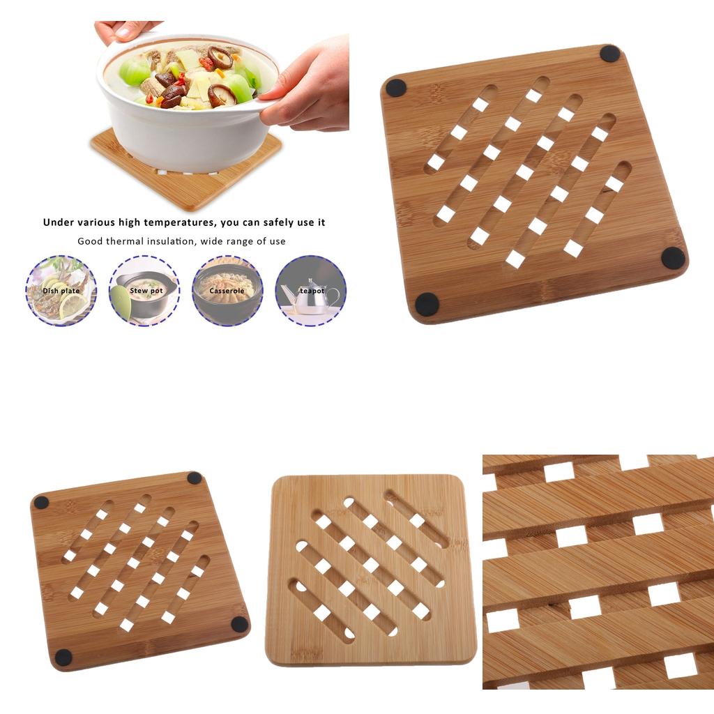 2Pcs Bamboo Hot Pads Trivet Teapot Kitchen Heat Resistant Pads big and small