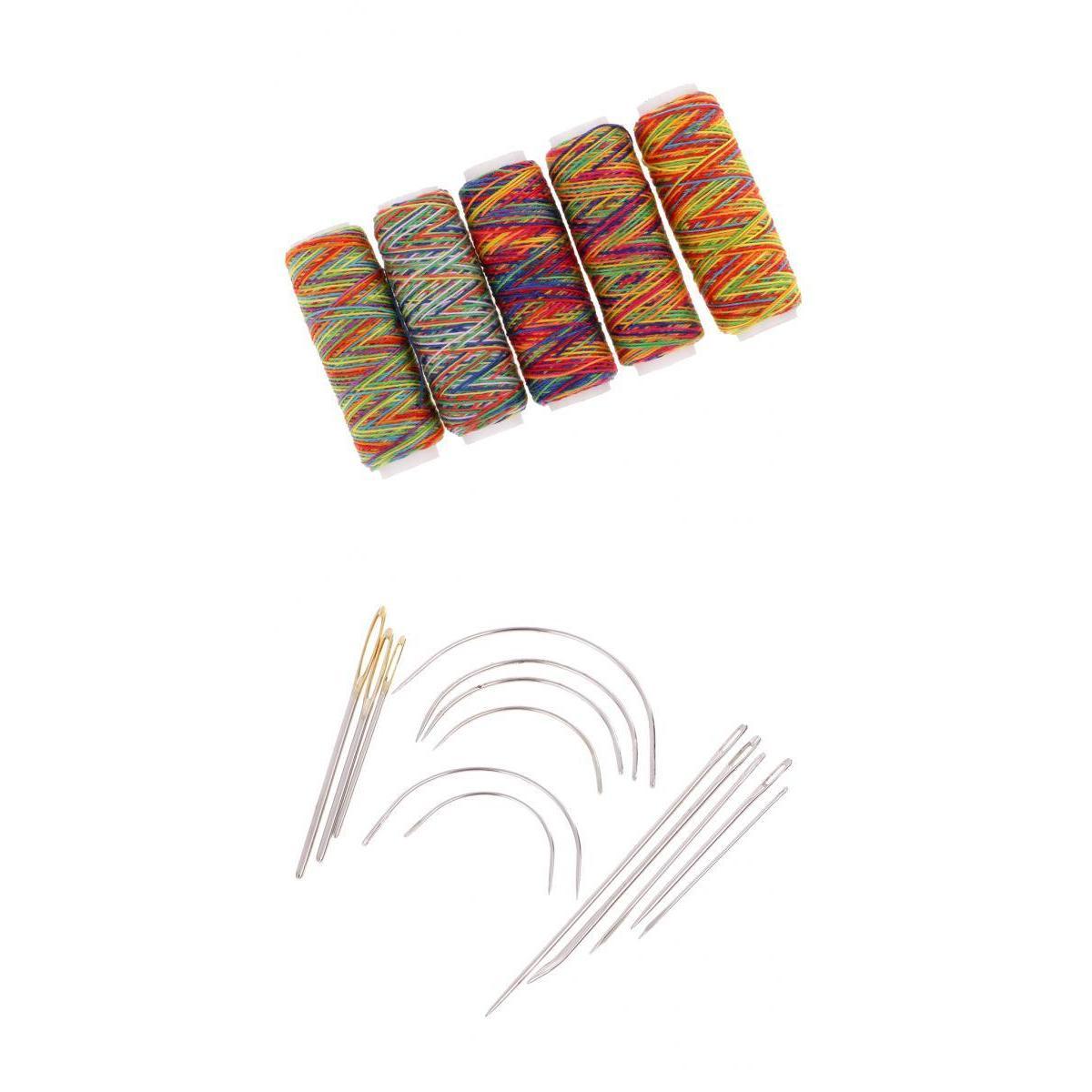 19pcs/set Curved Needles Hand Sewing Needle Threads for Upholstery Household