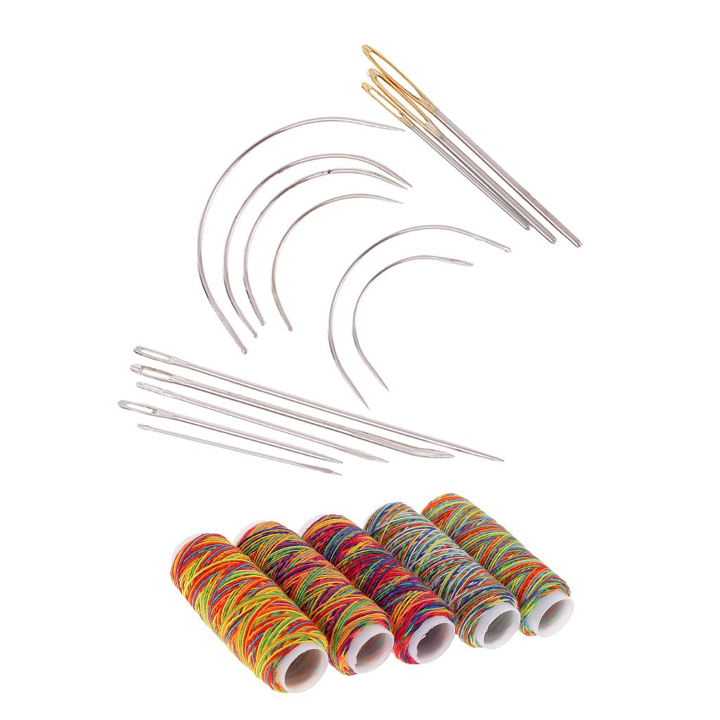 19pcs/set Curved Needles Hand Sewing Needle Threads for Upholstery Household
