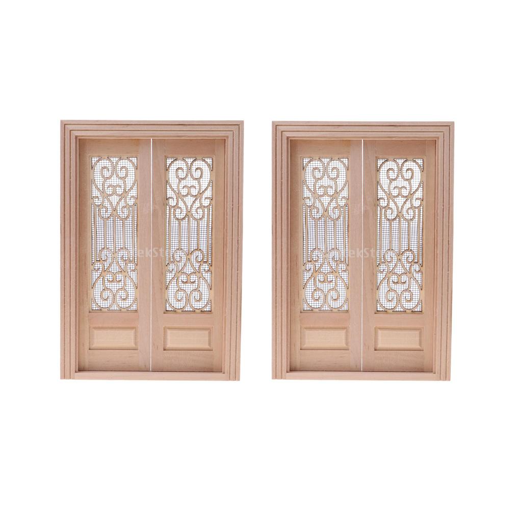 2pcs 1/12 Dollhouse Miniature Wood External Hollow Screen Door Unpainted