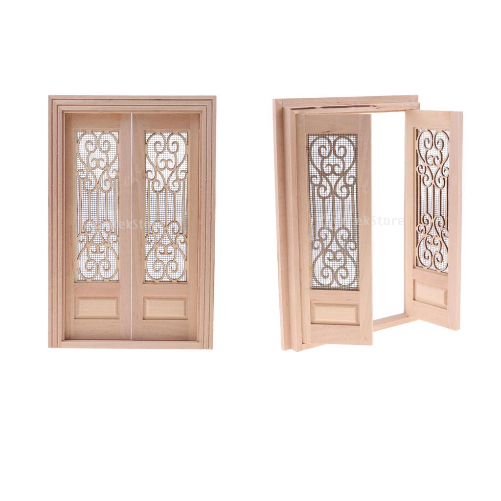 2pcs 1/12 Dollhouse Miniature Wood External Hollow Screen Door Unpainted