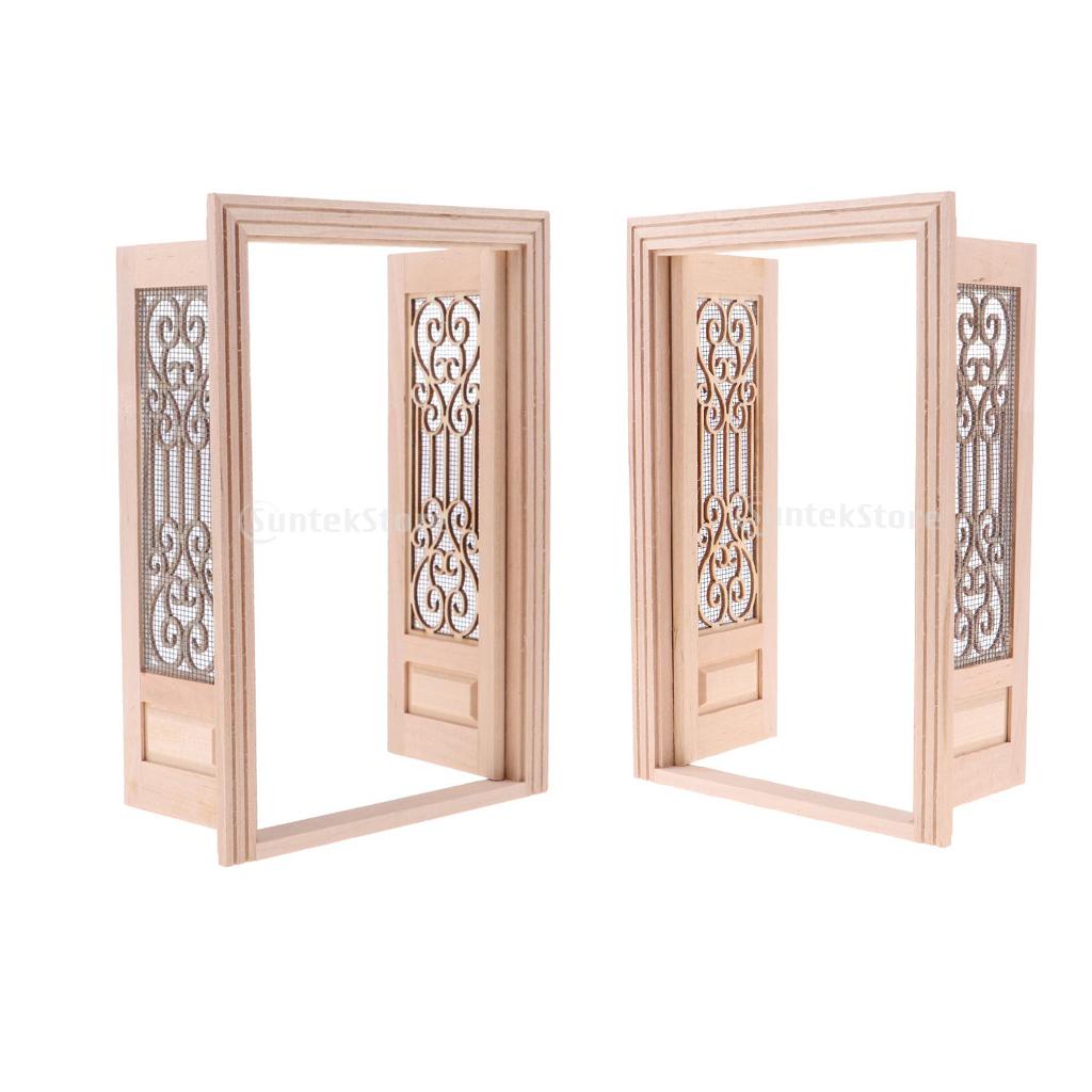2pcs 1/12 Dollhouse Miniature Wood External Hollow Screen Door Unpainted