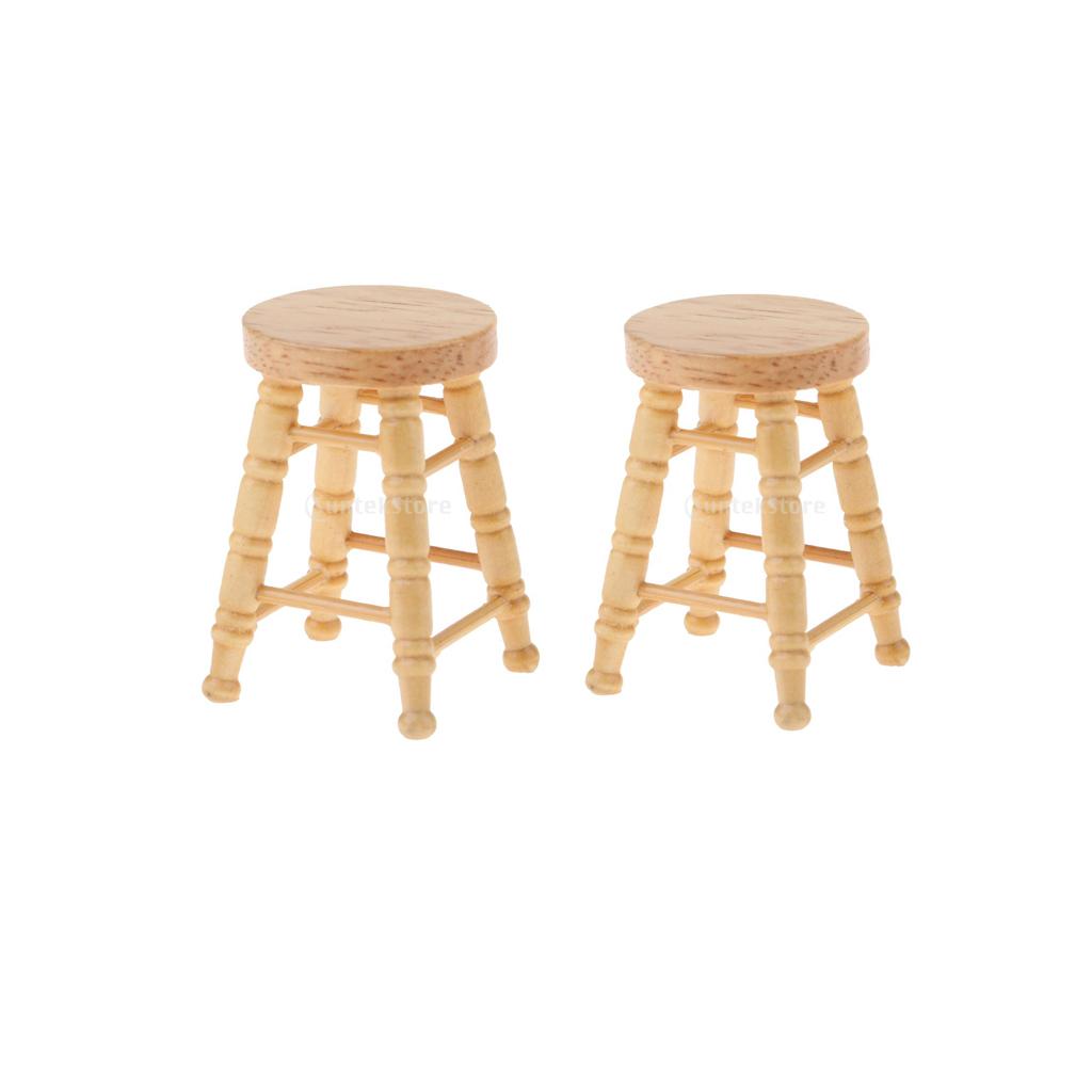 2pcs 1/12 Dollhouse Miniatures Furniture Wooden DIY Mini Round Stool Model