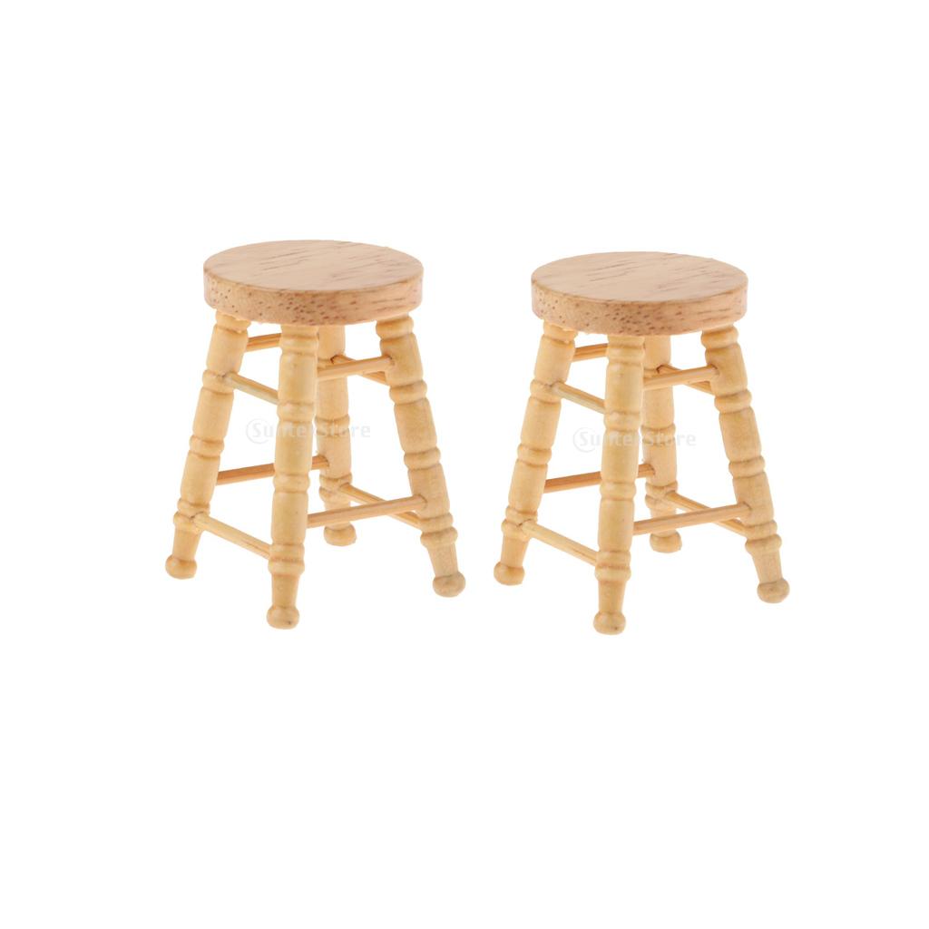 2pcs 1/12 Dollhouse Miniatures Furniture Wooden DIY Mini Round Stool Model