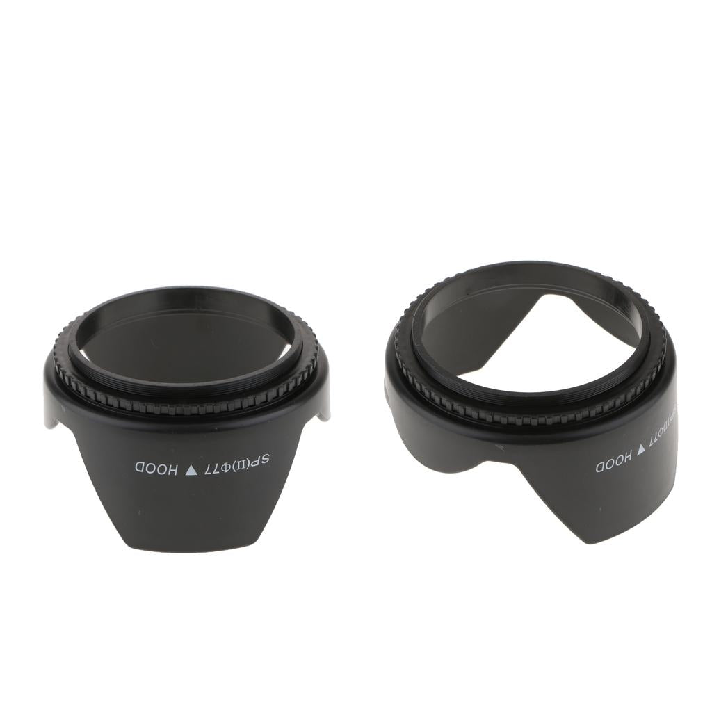 2 Pcs 77mm Screw Mount Reversible Tulip Flower Crown Petal Shaped Lens Hood