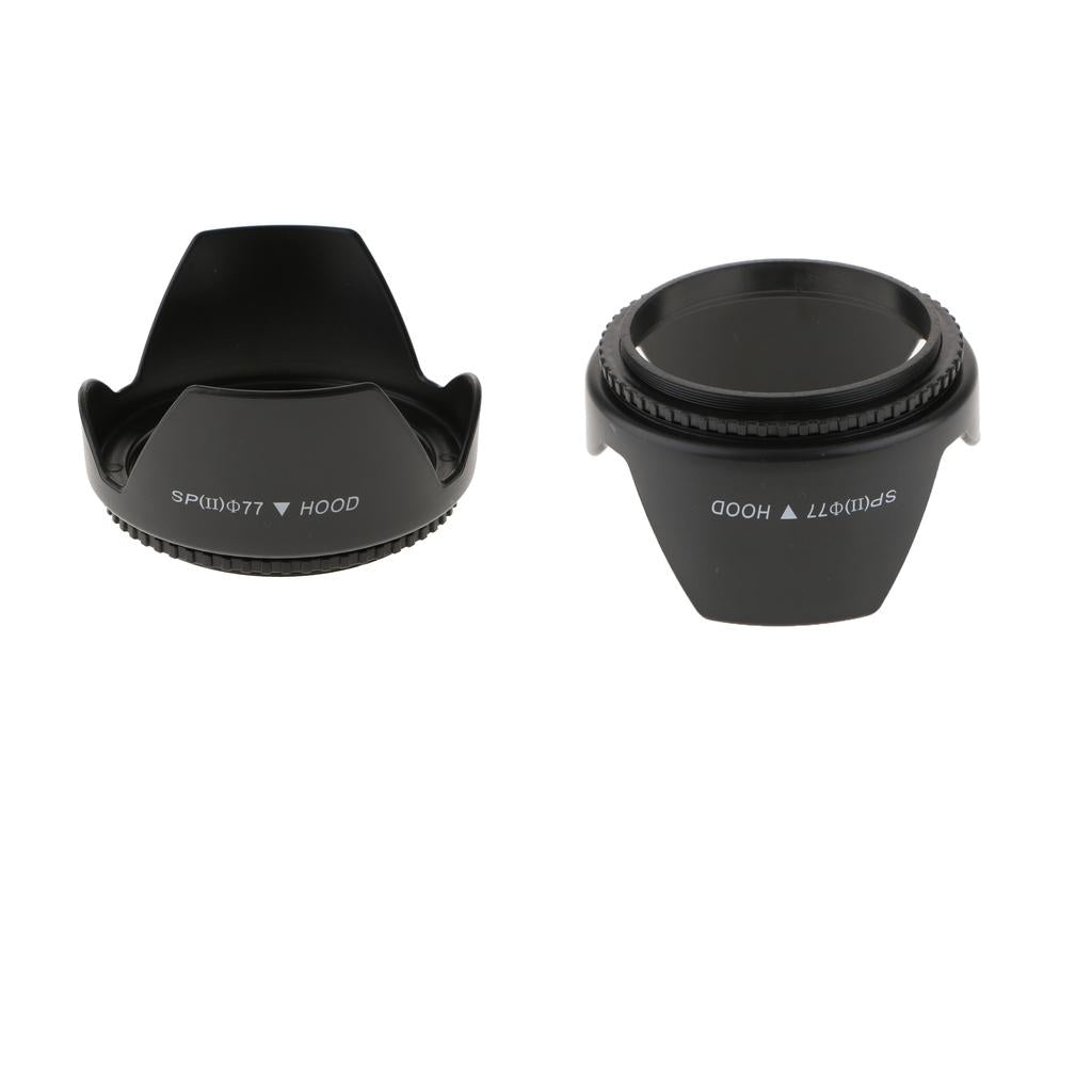 2 Pcs 77mm Screw Mount Reversible Tulip Flower Crown Petal Shaped Lens Hood