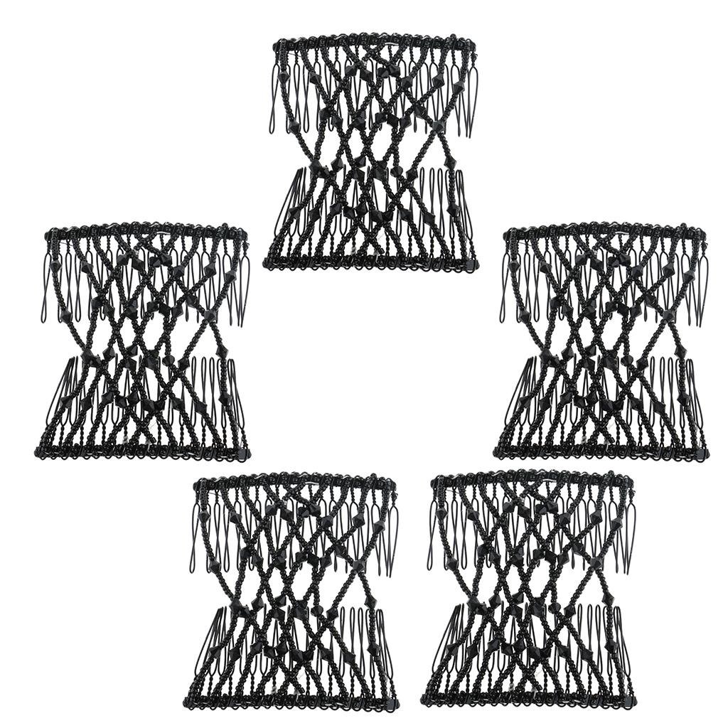 5pcs Black Stretch Flower Hairpin Bow Glass Bead Hair Head Comb Double Clips