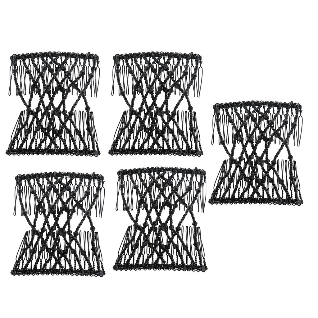 5pcs Black Stretch Flower Hairpin Bow Glass Bead Hair Head Comb Double Clips