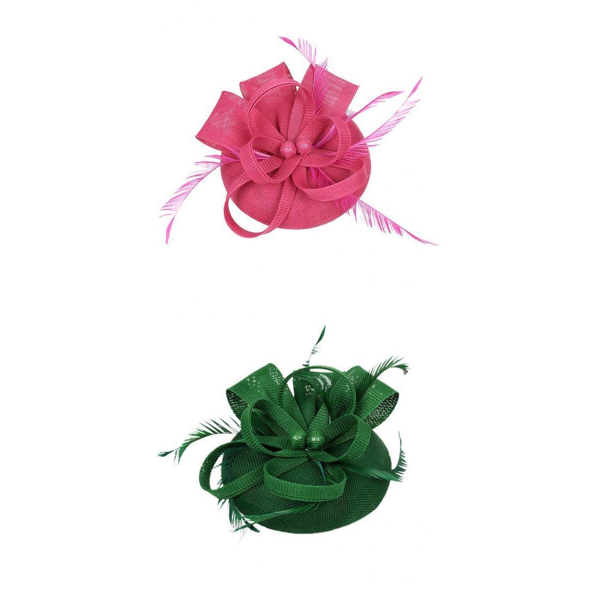 2Pcs Women Bridal Feather Fascinator Cocktail Party Hats Headwear Rose+Green