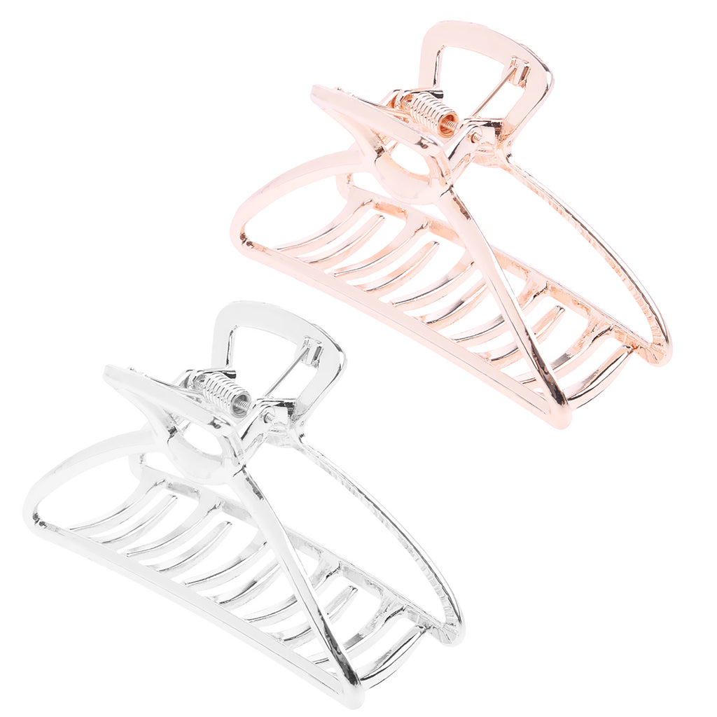 2Pcs Women's Large Hair Claw Clips Metal Jaw Hairpin Clamps Rose Gold+Silver