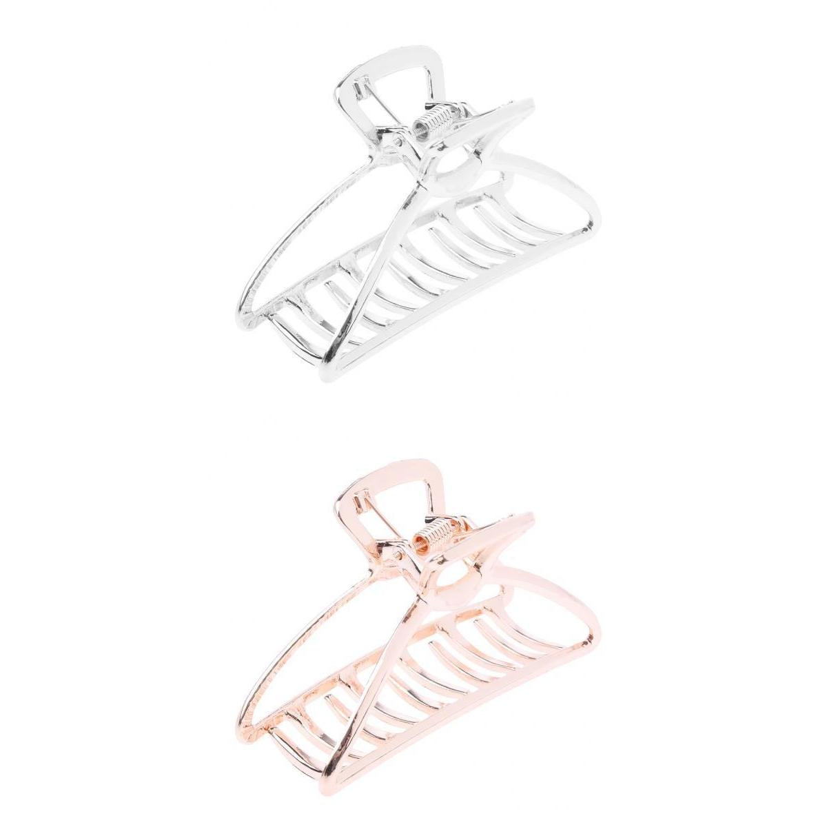 2Pcs Women's Large Hair Claw Clips Metal Jaw Hairpin Clamps Rose Gold+Silver