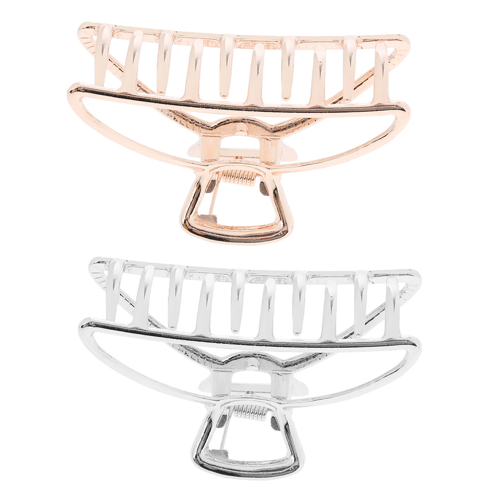 2Pcs Women's Large Hair Claw Clips Metal Jaw Hairpin Clamps Rose Gold+Silver