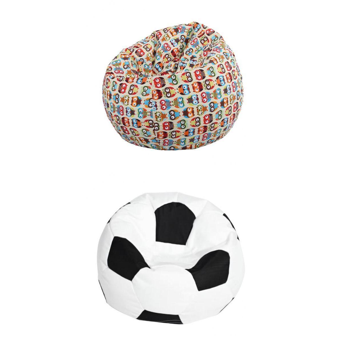 2pcs Linen Bean Bag Cover Sofa Slipcover Toy Storage Bag Parrot+ Football