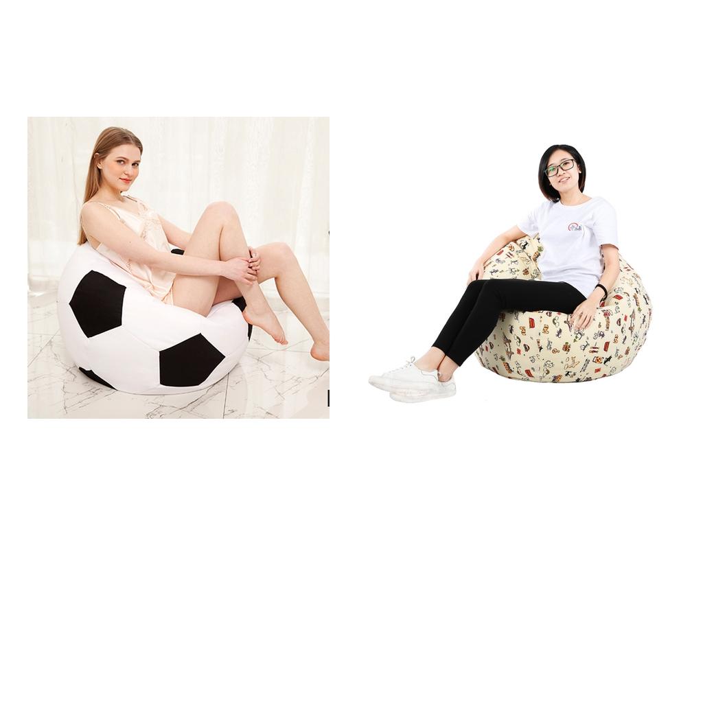 2pcs Linen Bean Bag Cover Sofa Slipcover Toy Storage Bag Parrot+ Football