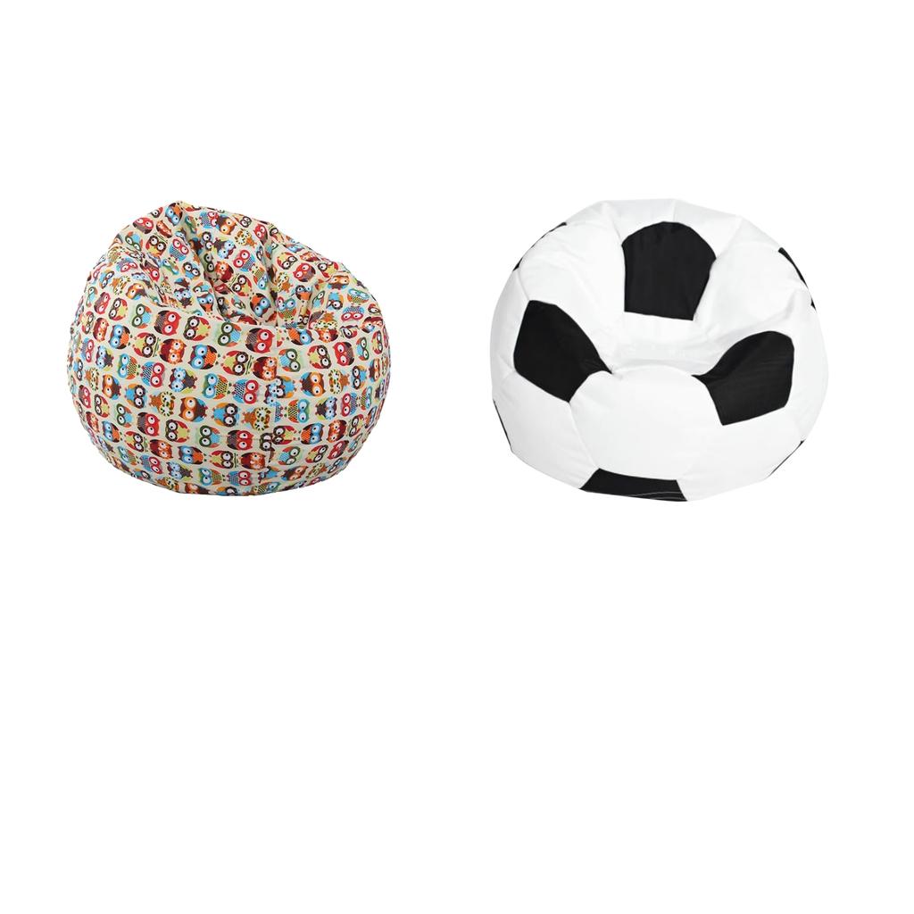 2pcs Linen Bean Bag Cover Sofa Slipcover Toy Storage Bag Parrot+ Football