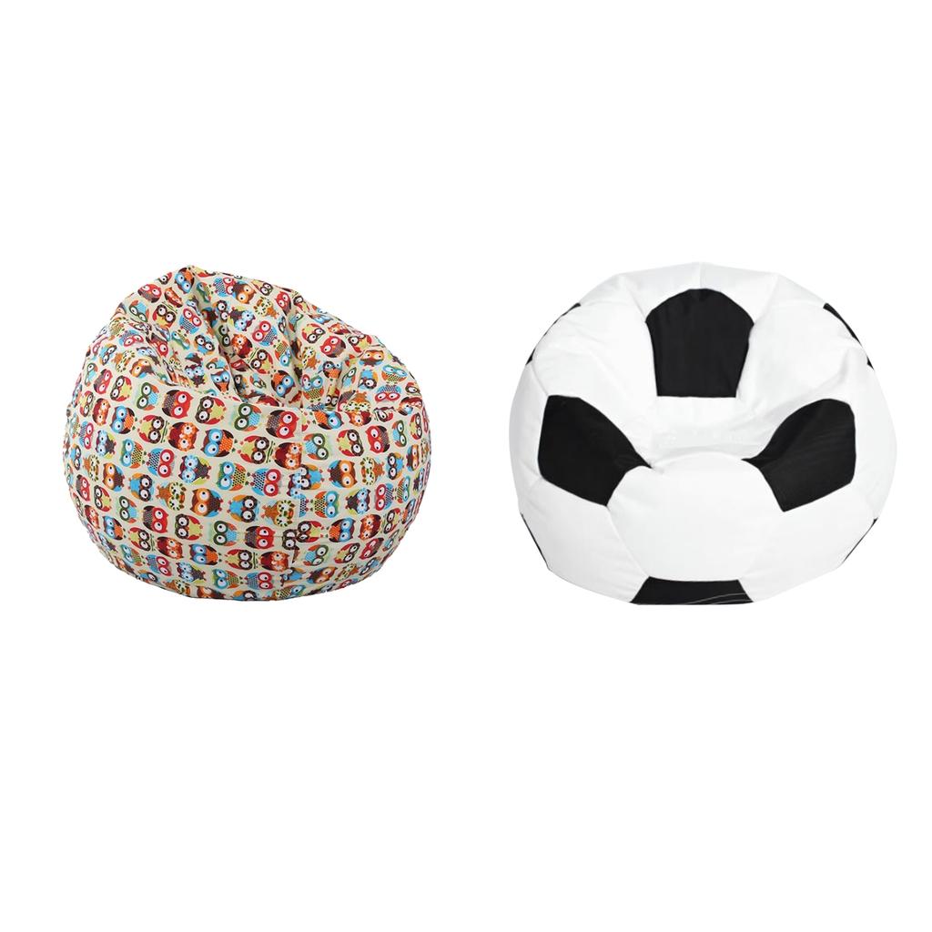 2pcs Linen Bean Bag Cover Sofa Slipcover Toy Storage Bag Parrot+ Football
