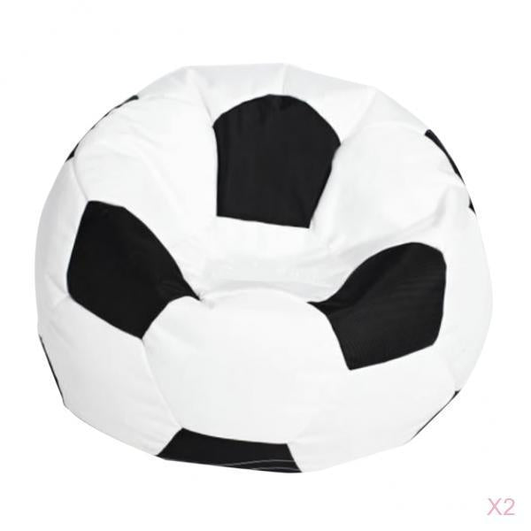 2x Football Print Oxford Bean Bag Cover Sofa Slipcover Toy Storage Bag White