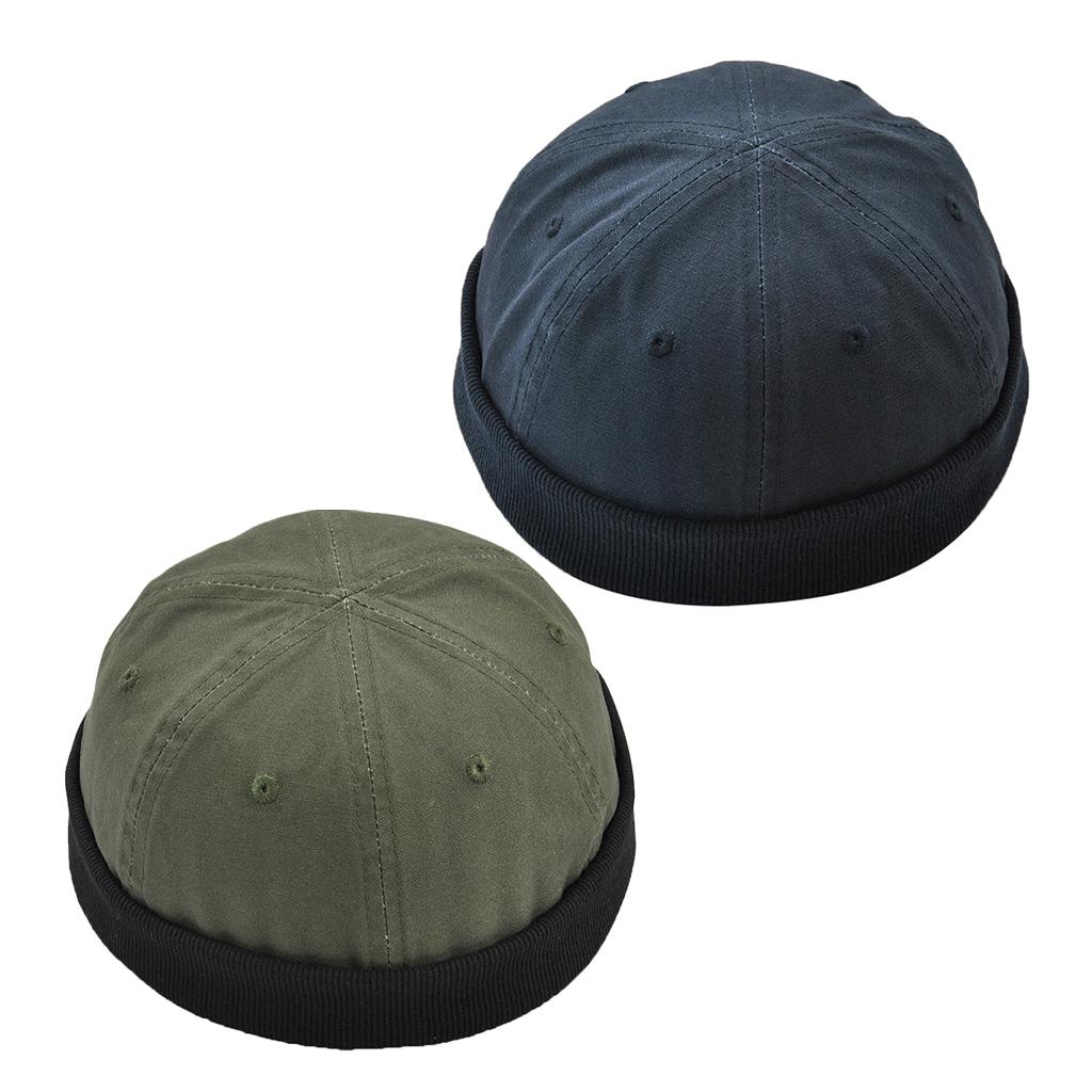 2x Men's Retro Docker Leon Beanie Cap Pure Cotton Hat Deep Blue