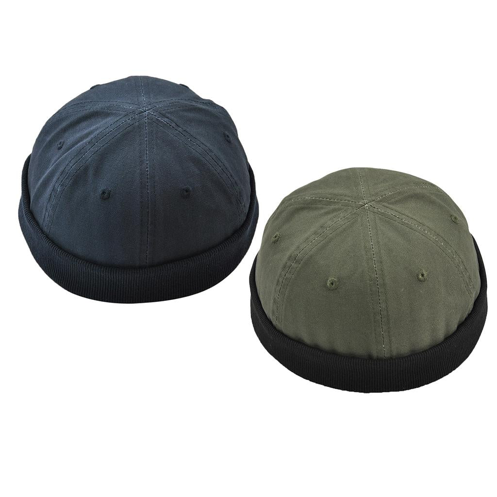 2x Men's Retro Docker Leon Beanie Cap Pure Cotton Hat Deep Blue