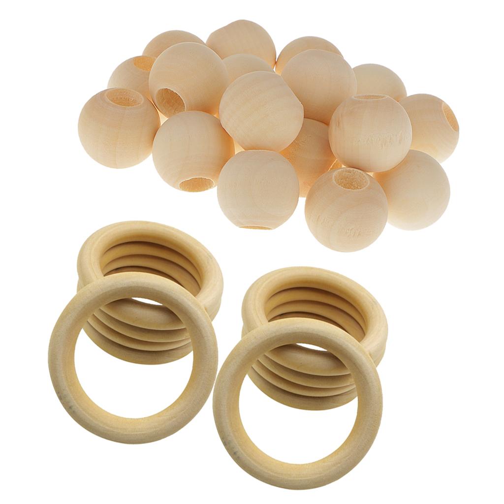 10x Unfinished Wooden Rings 20x Loose Spacer Beads Craft DIY Findings