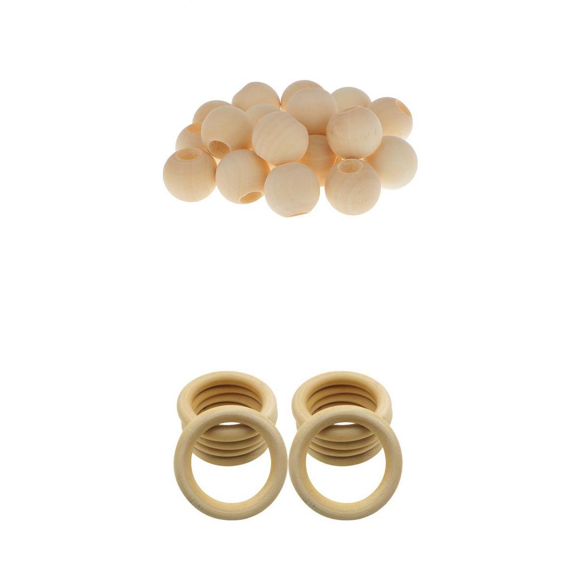 10x Unfinished Wooden Rings 20x Loose Spacer Beads Craft DIY Findings