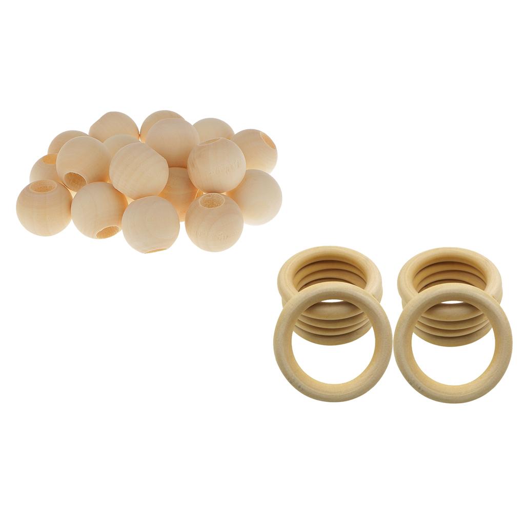 10x Unfinished Wooden Rings 20x Loose Spacer Beads Craft DIY Findings