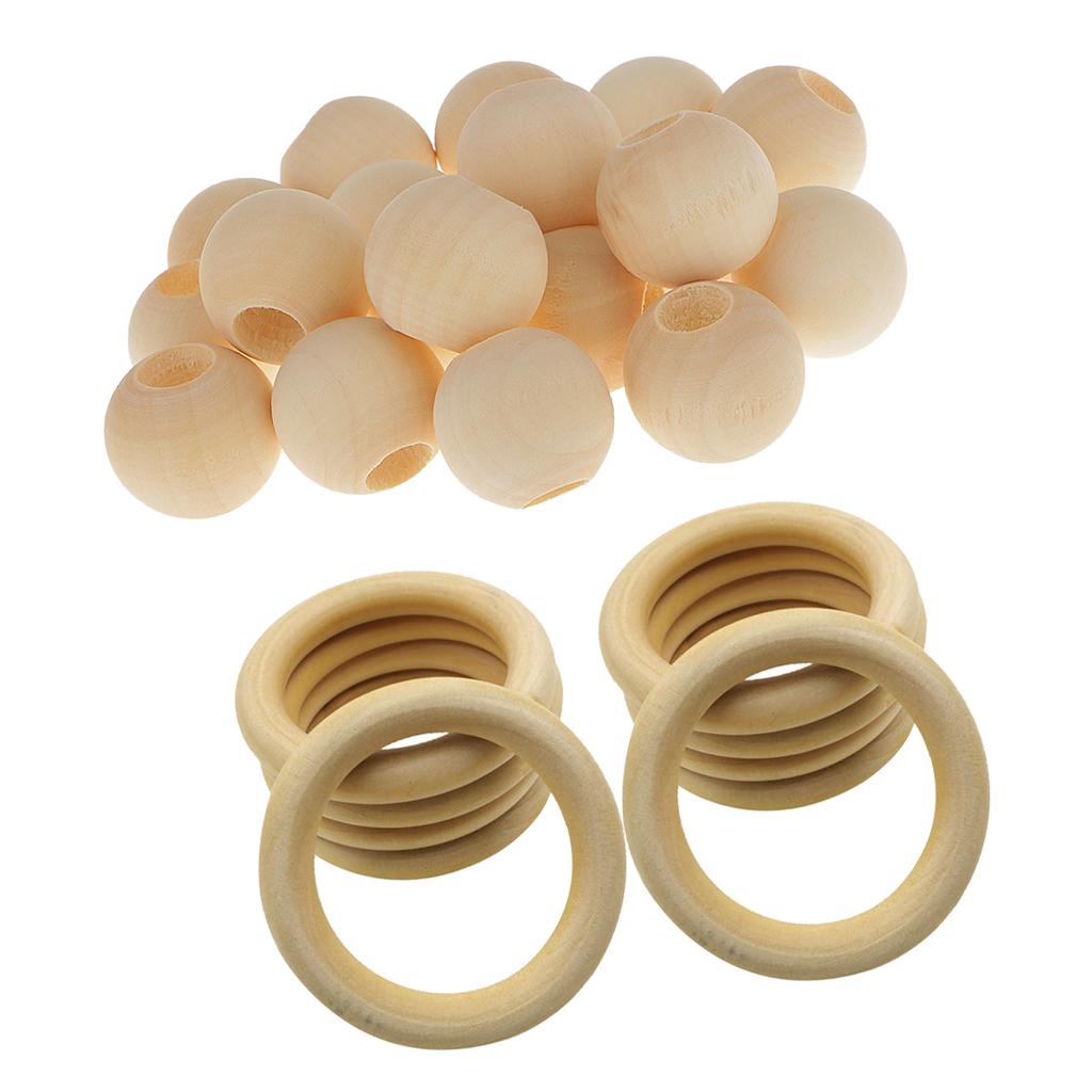 10x Unfinished Wooden Rings 20x Loose Spacer Beads Craft DIY Findings